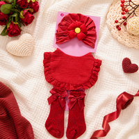 Conjunto de 3 Piezas de Algodón para Bebé Recién Nacida, Gorro Turbante, Babero con Volantes, Calcetines con Lazo, Súper Suave y Transpirable, 0-12 Meses, Regalo para Baby Shower