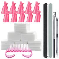 B1565 Kit d'outils de manucure 7 pièces, ensemble de soin des ongles avec dissolvant de gel, lingettes, pinces, lime, polissoir et accessoires de manucure