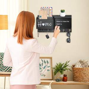 Estante para llaves de montaje en pared de madera negra 202412, organizador clasificador de correo, 12 ganchos para llaves, <span class=keywords><strong>pizarra</strong></span>, puerta, entrada, pasillo, pared - Product Image 6