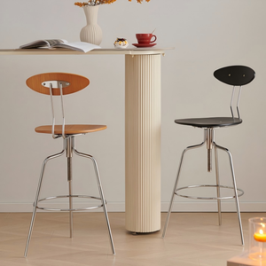 Sgabello da Bar Vintage <span class=keywords><strong>in</strong></span> Legno Massello, Regolabile <span class=keywords><strong>in</strong></span> <span class=keywords><strong>Altezza</strong></span>, Girevole con Schienale per Isola Cucina, Casa, Caffè, Ristorante, Hotel - Product Image 5