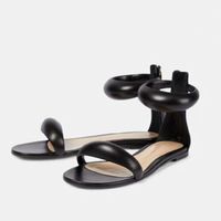 Chaussures Femme Tendance Zipper Back Gold Color 2023 Luxury Women Open Toe Flat Shoes