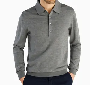 Fashion Custom/Wholesale 100% Merino Wool Polo Sweater Plus Size Men's Knit Long Sleeve Polo Shirt for Spring