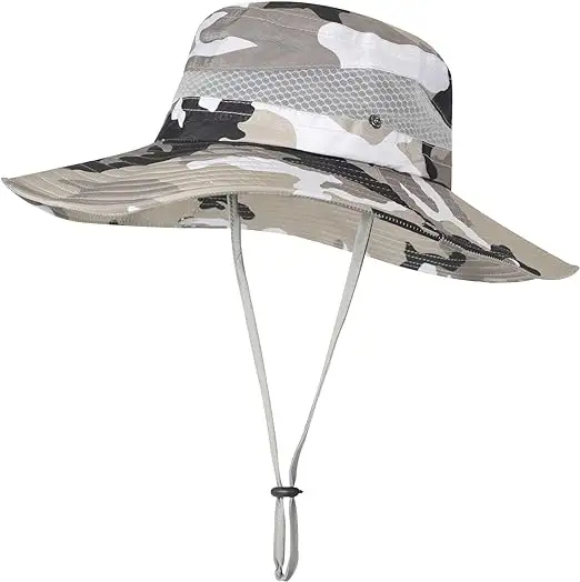 Sombrero impermeable para el sol protección UV, sombrero de pescador de Safari, gorra de camuflaje táctico personalizado, sombrero de cubo para acampar con cuerda