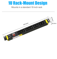Barre d'alimentation IEC C13 10 voies pour montage en rack, unité de distribution d'alimentation noire avec interrupteur pour centre de données, salle de télécommunications, rack de serveur