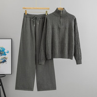 Ensemble décontracté femme automne/hiver : pantalon large et pull à manches longues, col roulé semi-zippé – Vente en gros Europe et Amérique