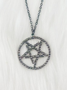 Collar con Colgante de Símbolo de Paz con Pedrería, Joyería de Moda, Brujería, Pentagrama Satánico, Cadena de Acero Inoxidable, Amuleto de Color Negro - Product Image 6