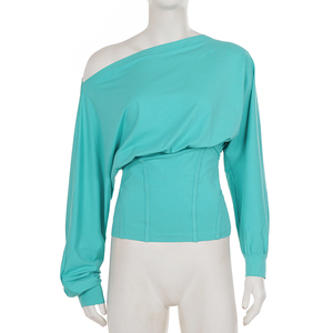 Sexy <b>off</b> <b>shoulder</b> corset boned waist solid cropped <b>long</b> <b>sleeve</b> <b>top</b> elegant versatile slim flattering T shirt for women - Product Image 6