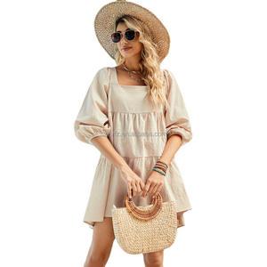 2024 verano <span class=keywords><strong>Instagram</strong></span> superventas Falda corta suelta para mujer cuello cuadrado gran moda volante borde vestido para mujer - Product Image 1