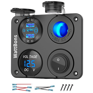 RV 12V USB 전원 콘센트 패널 마운트 12V 방수 해양 스위치 패널 (PD USB 포트, LED 전압계, 시거잭 포함) - Product Image 1