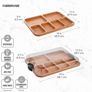 Bamboo Serving <b>Tray</b> 38.1x29x7cm Multi Compartment Food <b>Storage</b> <b>Tray</b> For Residential Use - Product Image 2
