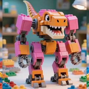 Custom Mecha Dinosaur <b>Building</b> <b>Block</b> Set Pink Plastic Construction Toy For Kids 4-7 Years Age Unisex Educational Playset - Product Image 1