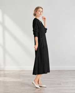 Robe longue décontractée en lin et coton personnalisable pour femme, coupe régulière, manches courtes, faite à la main, style A-line avec ceinture – Fournisseur B2B en gros - Product Image 3