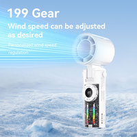 Mini ventilador de mano con luces, pantalla Digital de compresión de refrigeración en frío, transparente, de alta velocidad, 199 velocidades