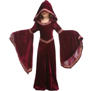 European Medieval Halloween Wine Red Vampire Children Kids Clothing Girls Party Vampire Witch Costumes