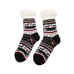 Fuzzy Slipper Socken Warme dicke schwere Fleece gefüttert Flauschige Weihnachts strümpfe Winters ocken Frauen Schneeflocke Deer Knit