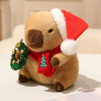 Peluche Capybara de Noël avec bonnet de Père Noël et écharpe à carreaux, jouet en peluche doux et rembourré, cadeau de fêtes