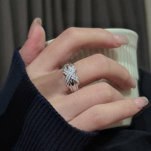 S925 Pure <b>Silver</b> <b>Ring</b> Luxury Zircon <b>Cross</b> Strap Rose Gold Plated Inlay Setting Fashionable Simple Classic Design Wholesale - Product Image 3