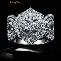 Bague Cocktail de Luxe Multi-Couches Effet Halo en Argent 925 avec Moissanite Brillante Centrale et Pavé Complet sur les Côtés, à Branches Séparées