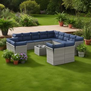 Conjunto de Sofás de Patio de Ratán Sintético Gris con Cojines, Muebles de Jardín, Asientos para Exteriores, Diseño Contemporáneo para 10 Personas - Product Image 2