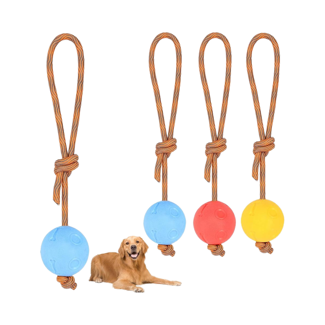 Pack 4 Ball Cord Dog Toy 5/30cm Natural Rubber Dog Snack Ball for Small & Large Dogs Red Color