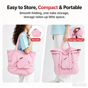 Factory Custom Logo <b>Foldable</b> <b>Shopping</b> <b>Bag</b> – Large Capacity Waterproof Nylon <b>Foldable</b> Tote Sustainability OEM/ODM - Product Image 3