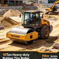 Rouleau compresseur sans intermédiaire 75 kW à moteur à faibles vibrations, rouleau en caoutchouc renforcé de 16 tonnes pour le compactage en génie civil général