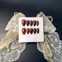 Style métal minimaliste français automne et hiver nouvelle Collection presse sur ongles nouveau marron français avec fleur faux ongles 10 pièces/ensemble