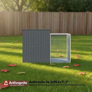 บ้านสุนัข Rde Anthracite ขนาด 84.3x99.6x71.3 ซม. ทำจากเหล็กชุบสังกะสี พร้อมรั้วสำหรับสัตว์เลี้ยงกลางแจ้ง - Product Image 2