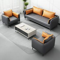 Ensemble de canapés de réception de bureau modernes en cuir PU gris et orange, 1/2/3 places, canapé lounge commercial pour salle d'attente et bureau
