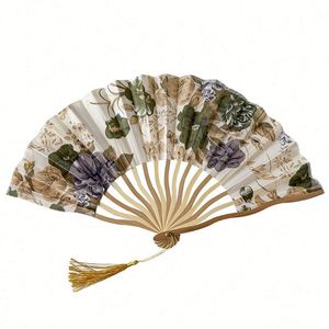 Elegant White Folding Silk Hand Fan Chinese Style Wedding <b>Gift</b> with Custom Engraving Painted Flower Style Bamboo Material - Product Image 2