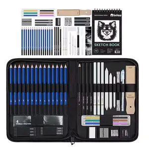 Bview耐用艺术48件套专业绘画铅笔套装素描木炭卷笔刀艺术套装带包