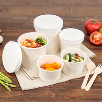 Disposable 12 OZ Kraft Soup Cups with Lids Paper Salad Cups Soup Containers Party Supplie for Hot/Cold Food Ice Cream or Takeout