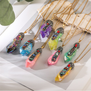 Collar de Acero Inoxidable con Colgante de Piedras Preciosas Irregulares de Forma Libre y Cristales Multicolores Naturales para Joyería de Moda - Product Image 2