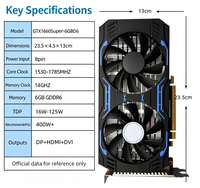 Tarjeta gráfica para juegos MAXSUN GTX1660Super 6GB GDDR6, reloj de núcleo de 1785MHz, alimentación de 8 pines, refrigeración con doble ventilador, 125W TDP, tarjeta de vídeo para PC de escritorio