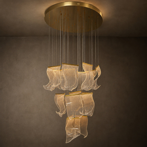 Lámpara colgante de cristal artístico ondulado de gran tamaño con cable ajustable y luz LED para escaleras, vestíbulo, villa, decoración del hogar. - Product Image 1