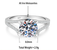 Perhiasan Moissanite Potongan Bulat VVS D GRA 2ct, Cincin Perak 925 Lapis Emas Putih Sederhana dengan Empat Cakar, Model 2-Arm Unisex dengan Nama Kustom