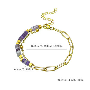 Bracelet KITI minimaliste en perles tubulaires de pierre naturelle, bijoux inaltérables, bracelet chaîne géométrique en acier inoxydable plaqué or 18 carats - Product Image 6