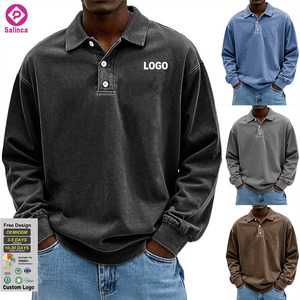 Camiseta Deportiva de Manga Larga para Hombre con Logotipo Personalizado, Lavada y Desgastada, Talla Grande, Cuello <span class=keywords><strong>en</strong></span> V, Color Sólido, Informal - Product Image 1
