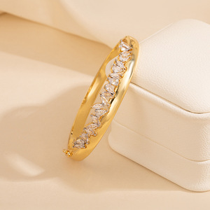 Bracelet en zircon à motif floral et feuilles, doré, pour femme, bijoux de fête, en alliage de zinc, insert sans fin SZ12.23 6 - Product Image 3