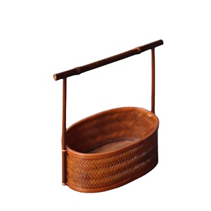 July 7th Handmade <b>Bamboo</b> Lacquer Basket Round Traditional Style Hanging Tea Storage Organizer Fruit Snack <b>Container</b> - Product Image 5