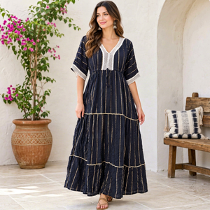 Vestido Maxi Estilo Boho de Rayón con Lurex para Mujer – Vestido Largo Fluido para Vacaciones de Verano, Resort y Uso Casual - Product Image 2