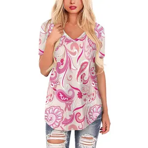 Tùy chỉnh chất lượng cao của phụ nữ t-shirt Paisley mô hình in phụ nữ thời trang Tops cô gái giản dị cộng với kích thước T-Shirt