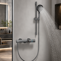Ensemble de douche mural thermostatique en laiton avec affichage numérique LED, 3 modes, à poignée coulissante, style simple et moderne, vente en gros