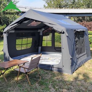 Tente de glamping gonflable en polycoton gris de 8 m² avec double porte AB, lanterneau en TPU, abri familial imperméable pour l'extérieur - Product Image 6