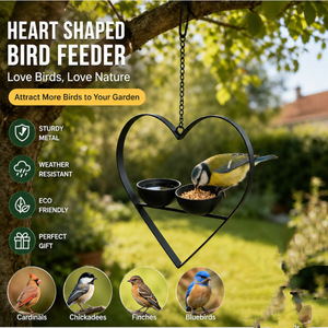 Mangiatoia per Uccelli Decorativa a Forma di Cuore in Ferro, da Appendere all'Esterno con Doppia Ciotola, Prodotta a Fujian - Product Image 4