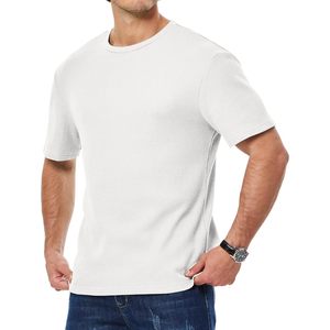 Custom Men's Casual T-Shirt Solid Color Crewneck <b>Waffle</b> Knit Tees Stretch Short Sleeves 240g Fabric Weight Yarn Dyed Compressed - Product Image 1