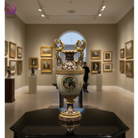Vase à fleurs en porcelaine peint à la main sculpté en laiton de haute qualité avec poignée, style européen rétro de luxe, pour décoration d'intérieur antique