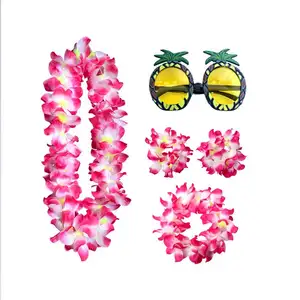 Tropical Hawaiian Party Favor Hawaii Garland Leis Silk Flower Wreath Necklace Sets