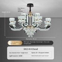Lampu Gantung Kristal LED Mewah Modern Warna Hitam, Tinggi Dapat Disesuaikan, Dapat Diredupkan, untuk Villa, Ruang Tamu, Hotel, Aula