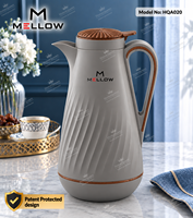 Carafe à café isotherme OEM polie 1,0 L marron foncé à motif vague diagonale, avec revêtement en verre PP, poignée brillante et couvercle radiant pour café